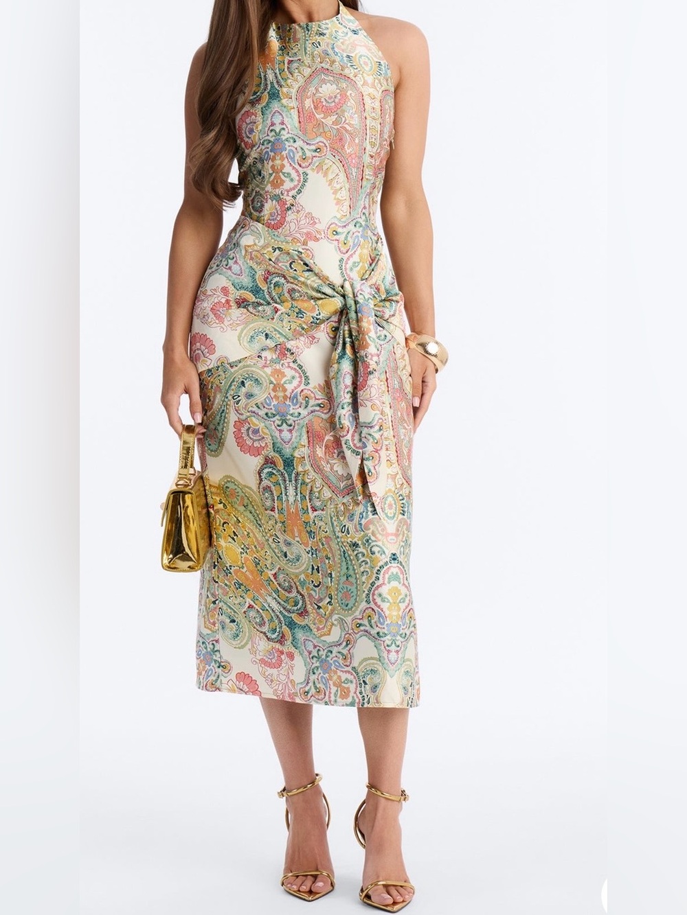 Iconic Paisley Tie-Waist Midi Dress
